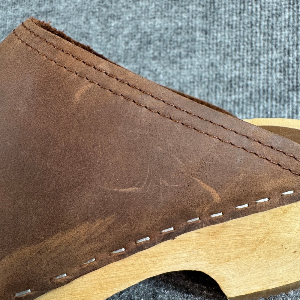 Olsson Clogs De Luxe Brown Leather Wooden Mules Made in Sweden Size 42 - Picture 14 of 16
